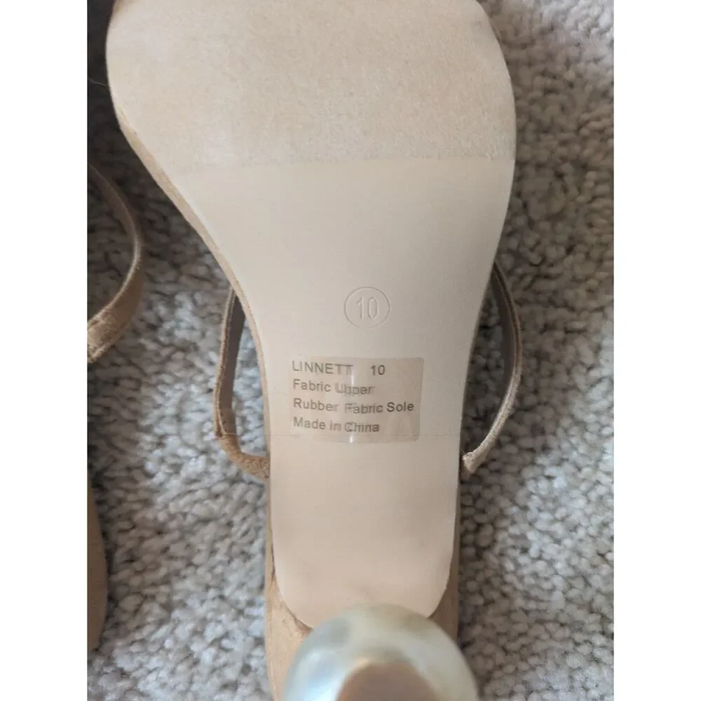 NWOT Lulus Linnett Tan Strappy Statement Bubble Pearl Heel Sandals Sz 10